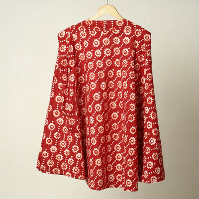 Red Hand Batik Printed Cotton Wrap Around Skirt 