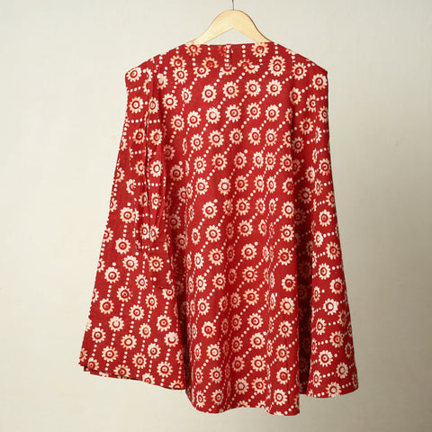 Red Hand Batik Printed Cotton Wrap Around Skirt 