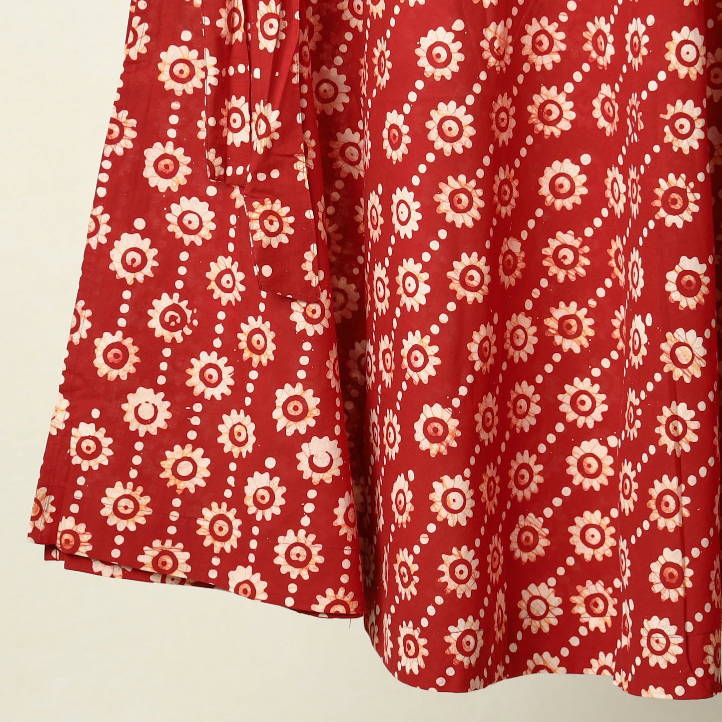 Red Hand Batik Printed Cotton Wrap Around Skirt 