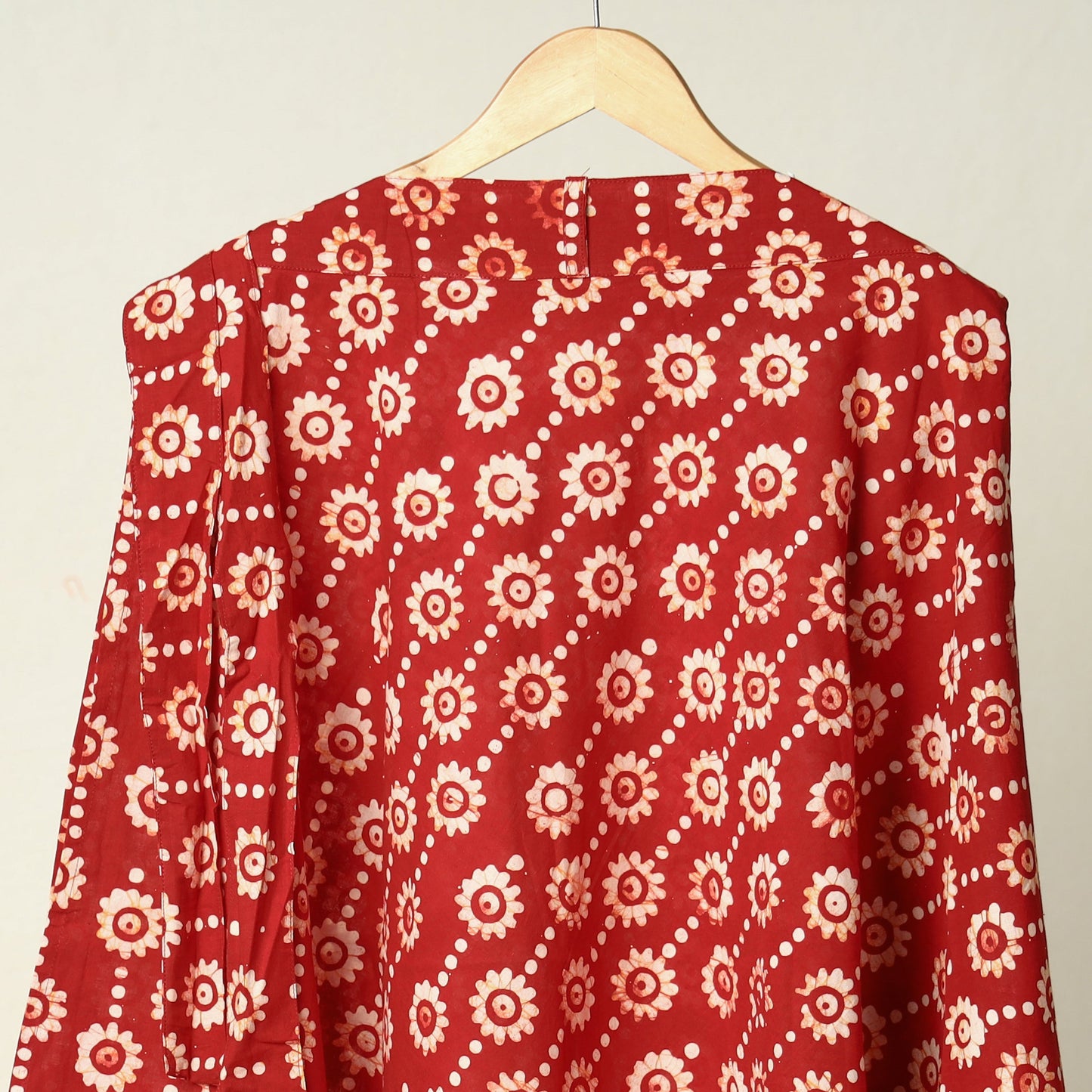 Red Hand Batik Printed Cotton Wrap Around Skirt 