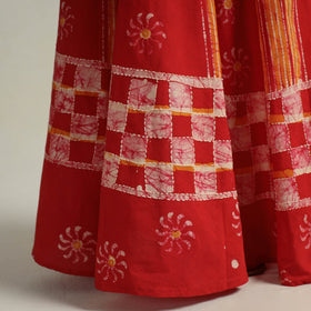 Red - hand batik printed running stitch cotton long skirt