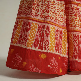 Red Hand Batik Printed Running Stitch Cotton Long Skirt