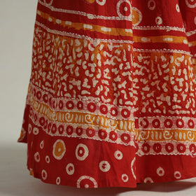 Red - hand batik printed running stitch cotton long skirt