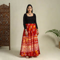 Red Hand Batik Print Running Stitch Cotton Long Skirt