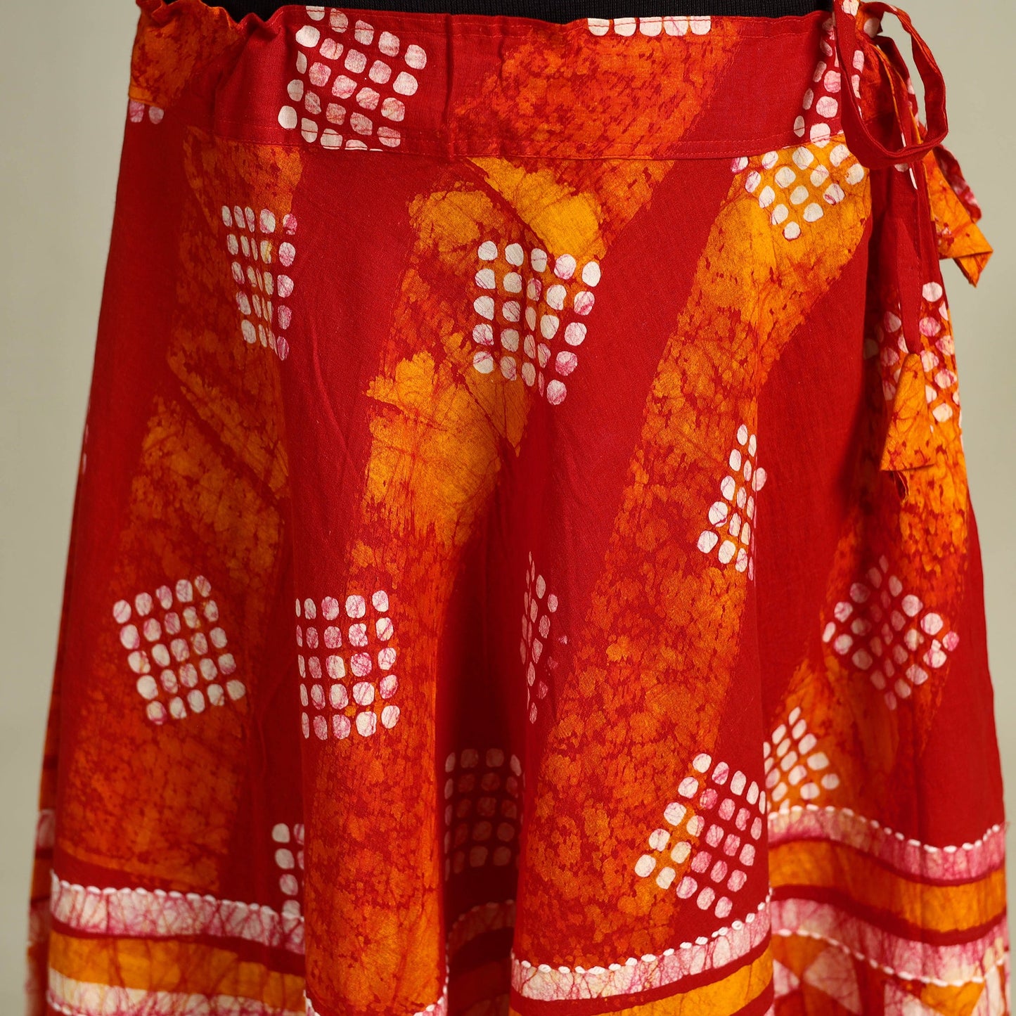 Red Hand Batik Print Running Stitch Cotton Long Skirt