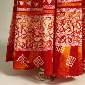 Red Hand Batik Print Running Stitch Cotton Long Skirt