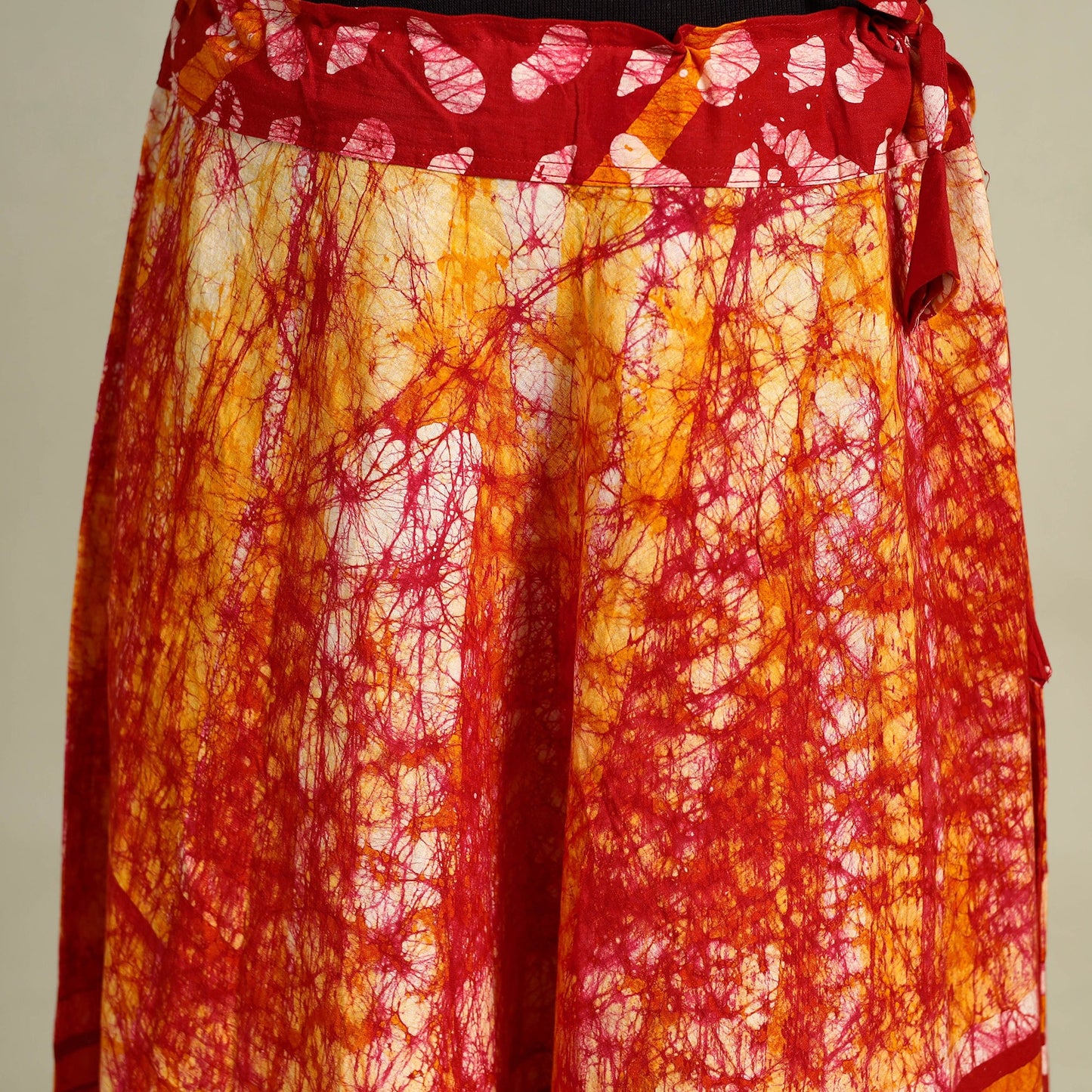Red Hand Batik Print Running Stitch Cotton Long Skirt