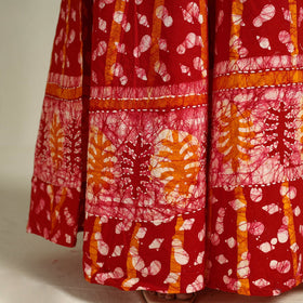 Red Hand Batik Print Running Stitch Cotton Long Skirt