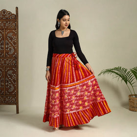 Red Hand Batik Print Running Stitch Cotton Long Skirt