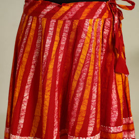 Red Hand Batik Print Running Stitch Cotton Long Skirt