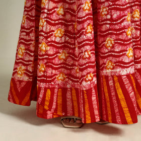 Red Hand Batik Print Running Stitch Cotton Long Skirt