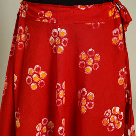 Red Hand Batik Print Running Stitch Cotton Long Skirt