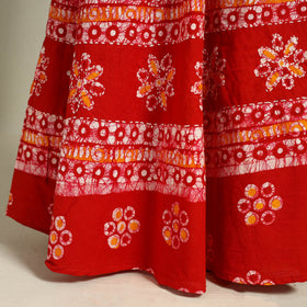 Red Hand Batik Print Running Stitch Cotton Long Skirt