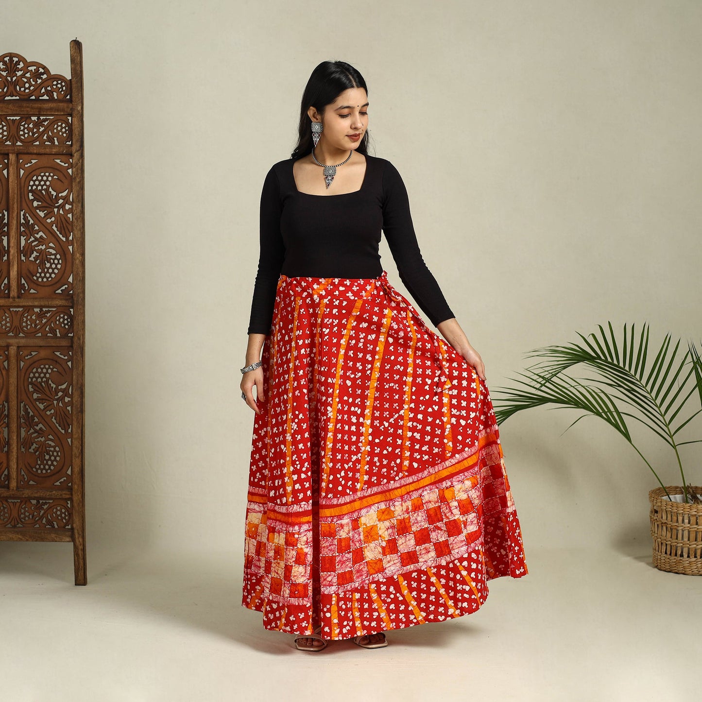 Buy Hand Batik Print Running Stitch Cotton Long Skirt