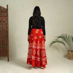 Red Hand Batik Print Running Stitch Cotton Long Skirt