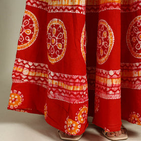 Red Hand Batik Print Running Stitch Cotton Long Skirt