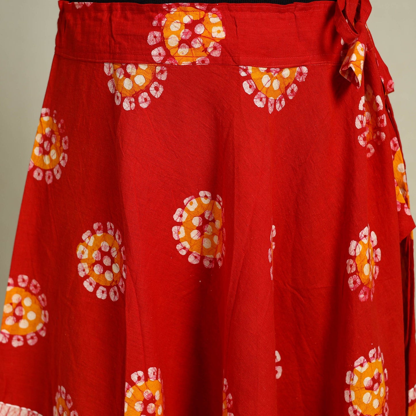 Red Hand Batik Print Running Stitch Cotton Long Skirt