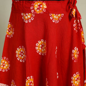 Red Hand Batik Print Running Stitch Cotton Long Skirt