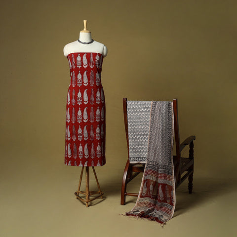 Hand block bagh print cotton 3pc unstitched dress material
