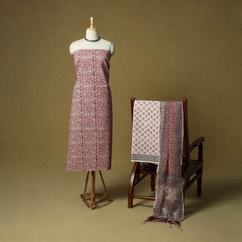 Hand block bagh print cotton 3pc unstitched dress material