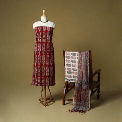 Hand block bagh print cotton 3pc unstitched dress material