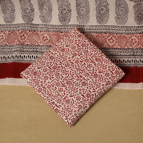 Red - hand bagh natural dyed cotton 3pc unstitched dress