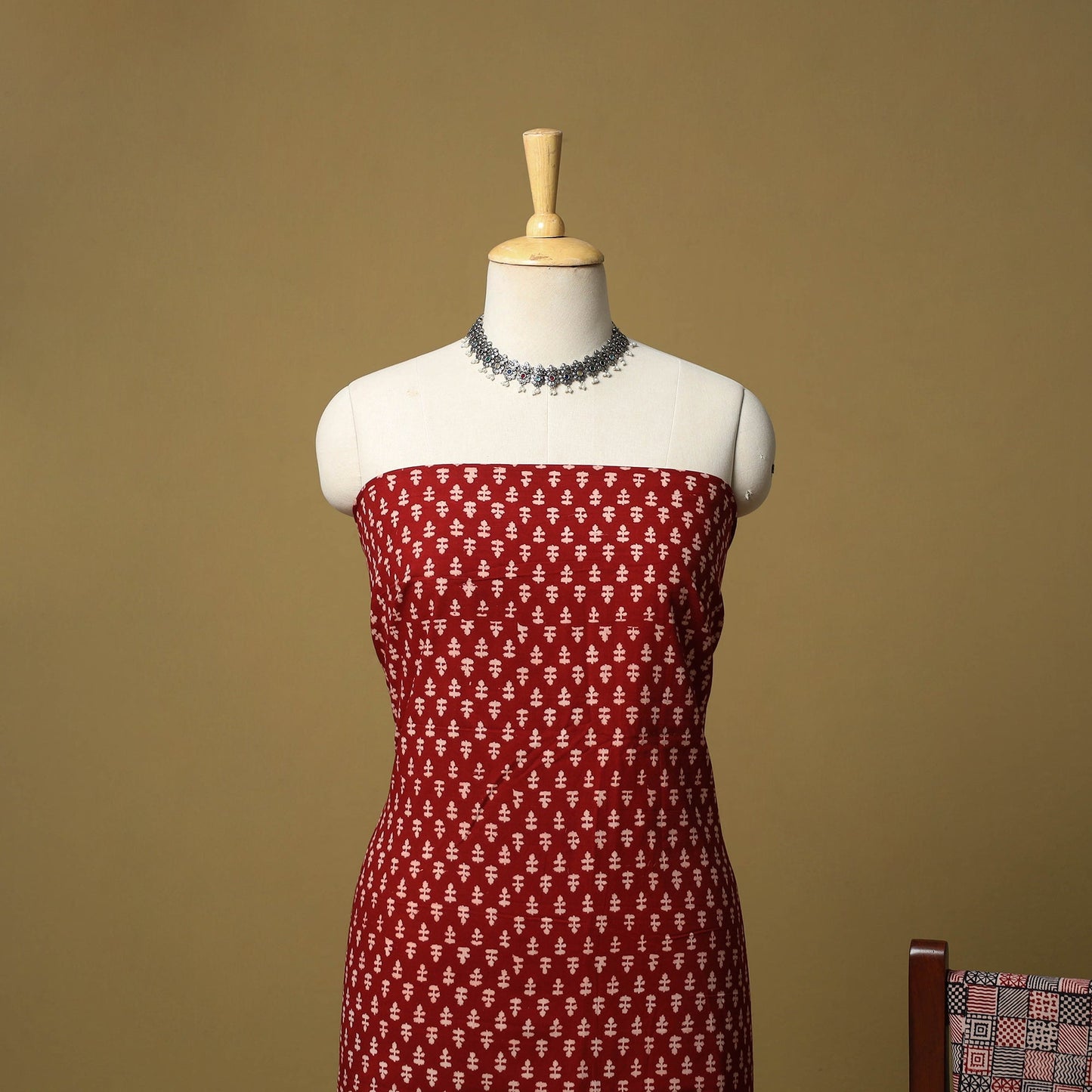 Red - hand bagh natural dyed cotton 3pc unstitched dress