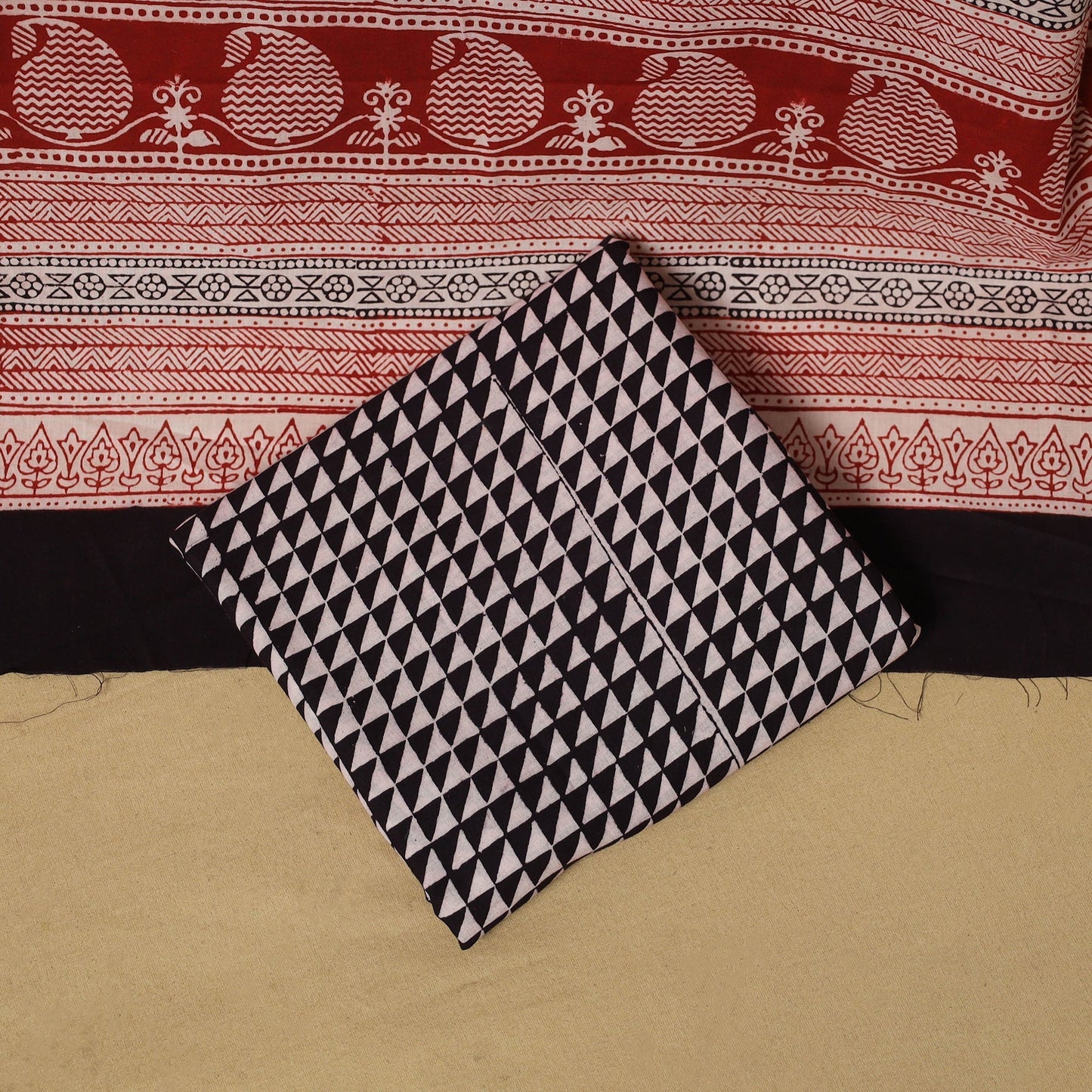 Hand bagh natural dyed cotton 3pc unstitched dress material
