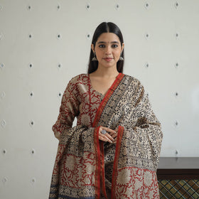 Red - hand bagru chanderi silk kurta set 10 - handcrafted