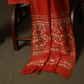 Hand block batik print chanderi silk 3pc unstitched dress