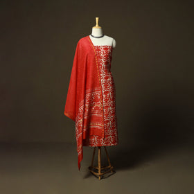 Hand block batik print chanderi silk 3pc unstitched dress