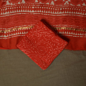 Hand block batik print chanderi silk 3pc unstitched dress