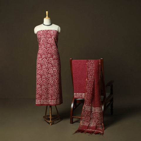 Hand block batik print cotton 3pc unstitched dress material