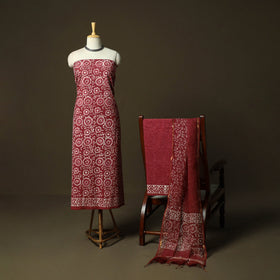 Hand block batik print cotton 3pc unstitched dress material