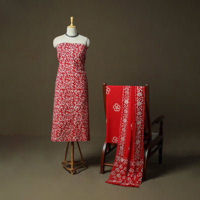 Hand block batik print cotton 3pc unstitched dress material