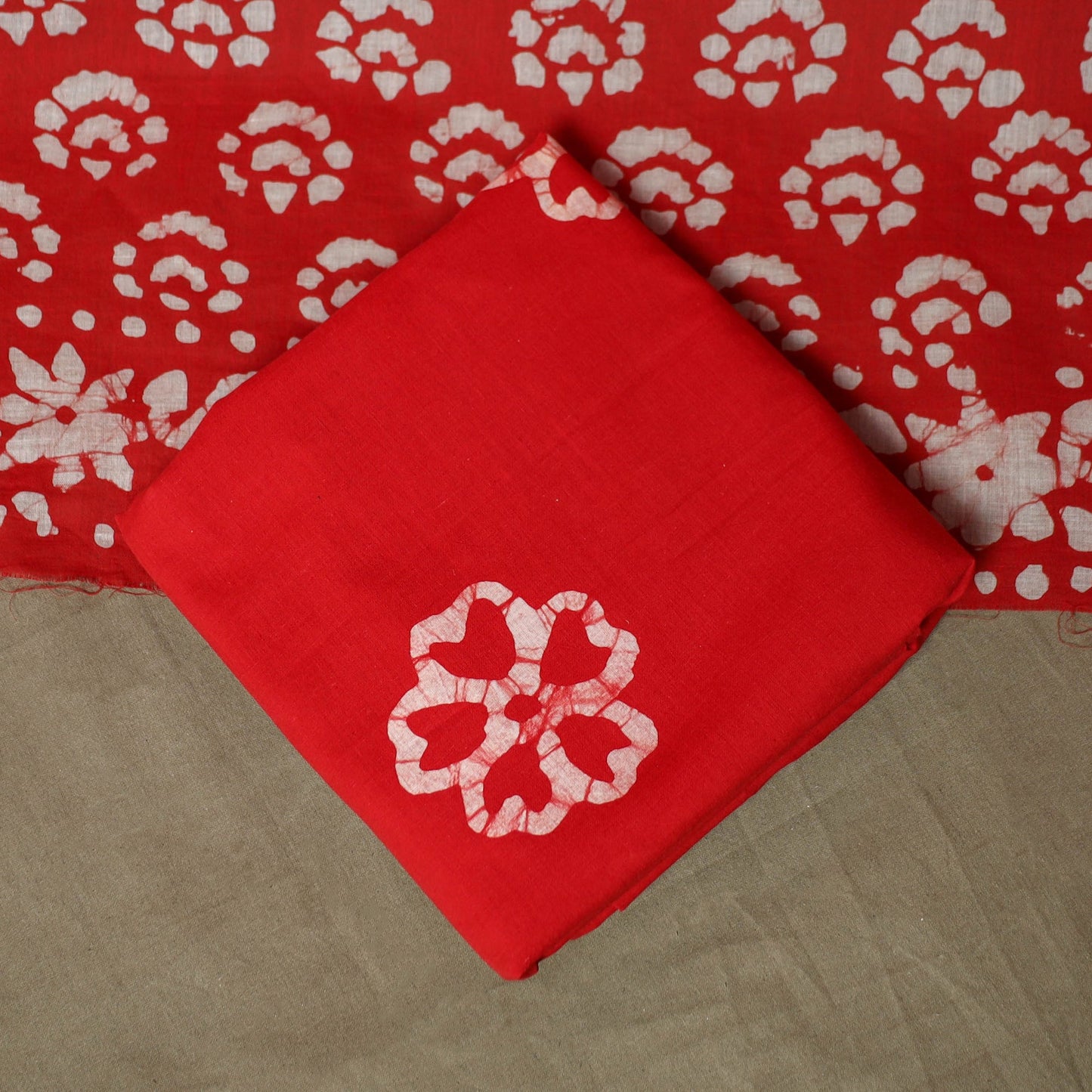 Hand block batik print cotton 3pc unstitched dress material