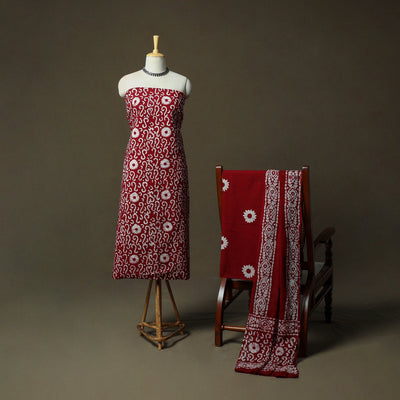 Hand block batik print cotton 3pc unstitched dress material