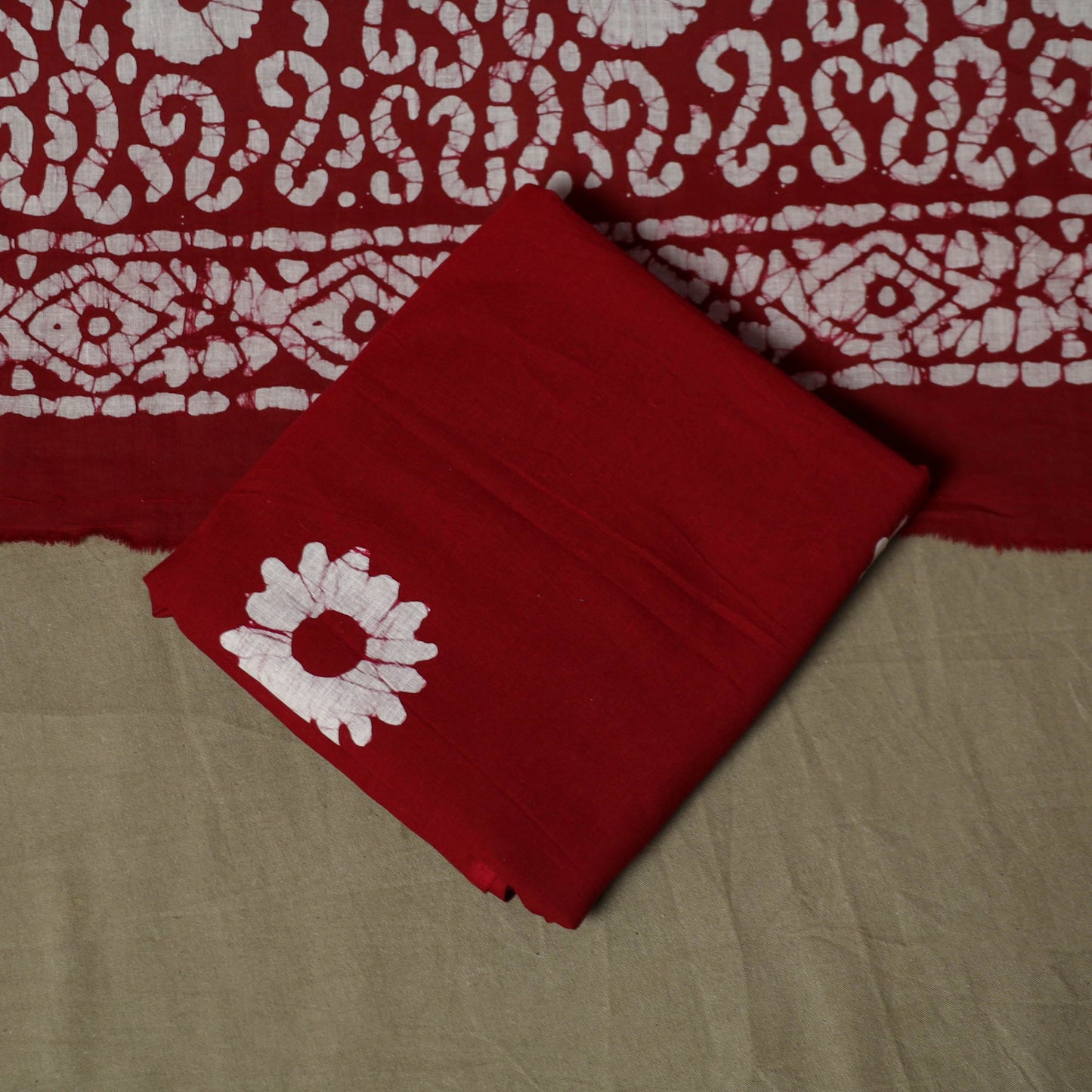 Hand block batik print cotton 3pc unstitched dress material