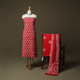 Hand block batik print cotton 3pc unstitched dress material