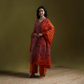 Hand block batik print cotton suit set with dupatta