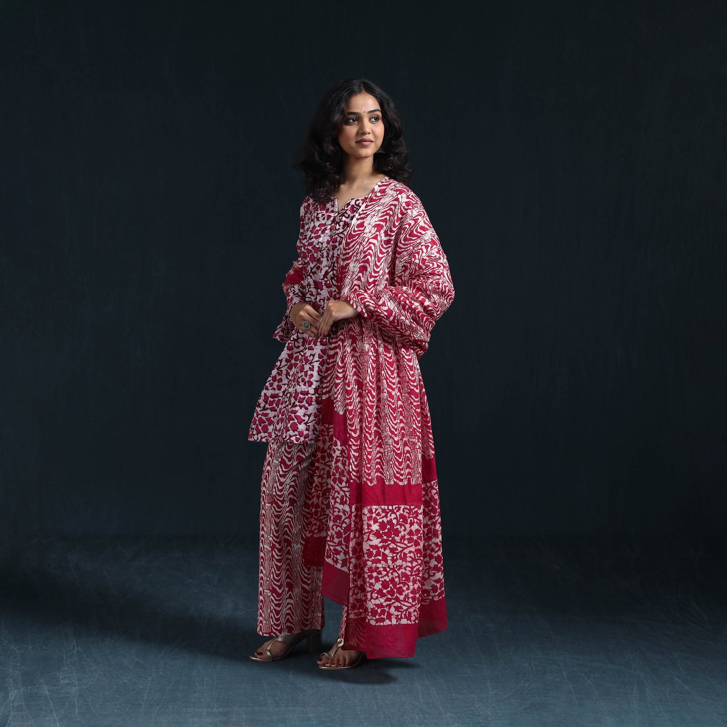 Hand batik cotton suit set with dupatta for women 05