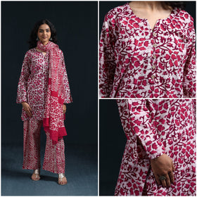 Hand batik cotton suit set with dupatta for women 05