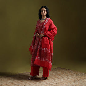 Hand block batik print cotton suit set with dupatta