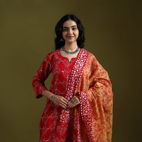 Hand block batik print cotton suit set with dupatta