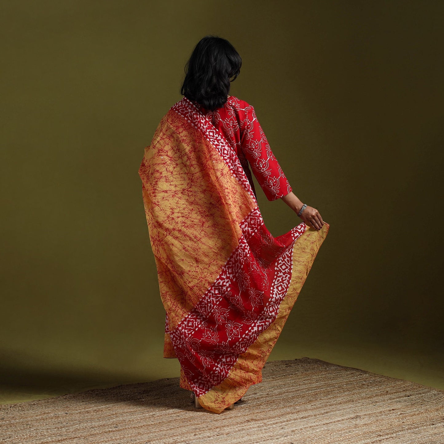Hand block batik print cotton suit set with dupatta