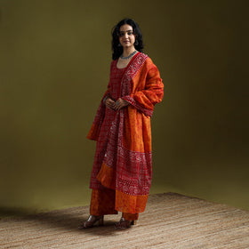 Hand block batik print cotton suit set with dupatta