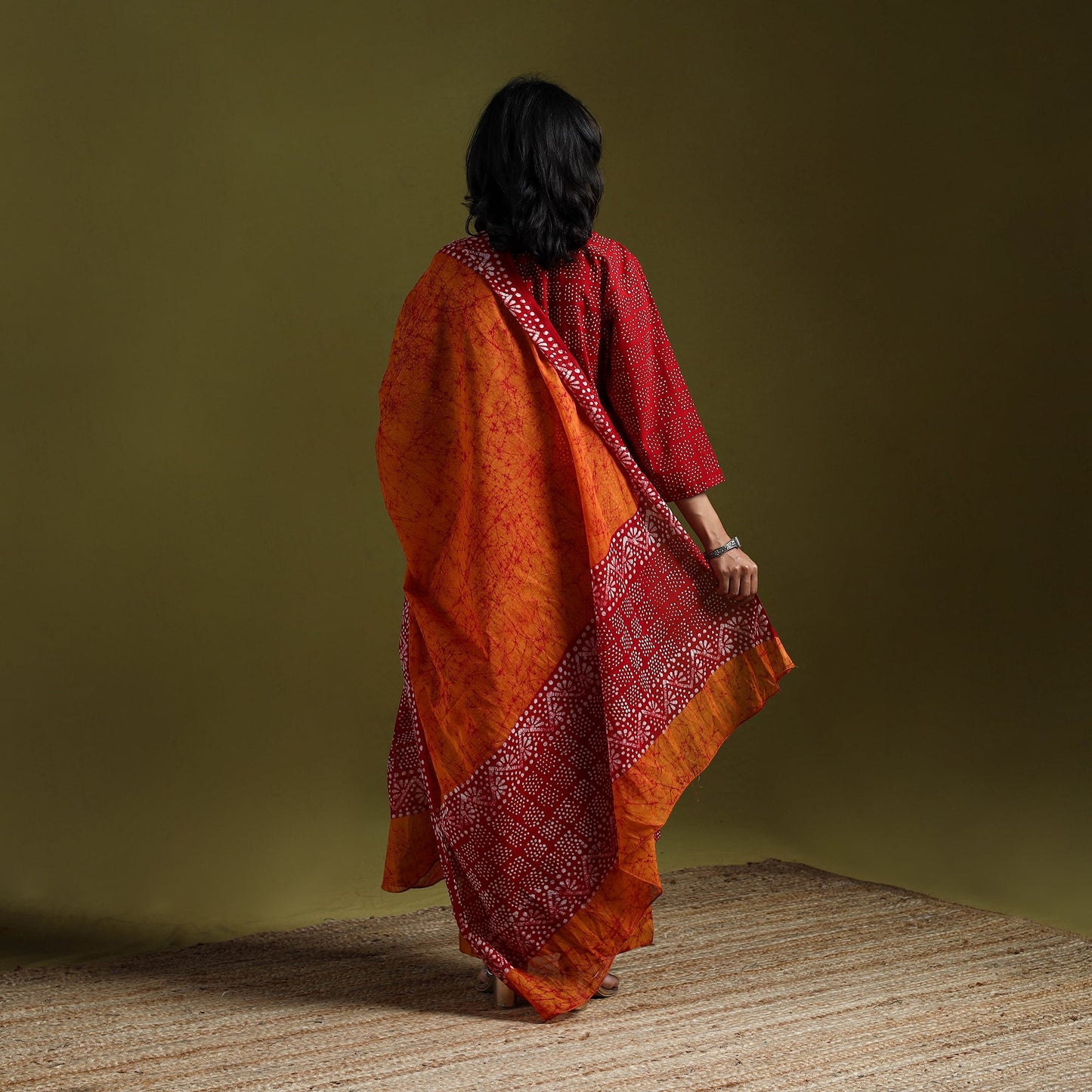 Hand block batik print cotton suit set with dupatta
