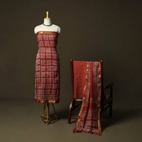 Hand block batik print maheshwari silk 3pc unstitched dress