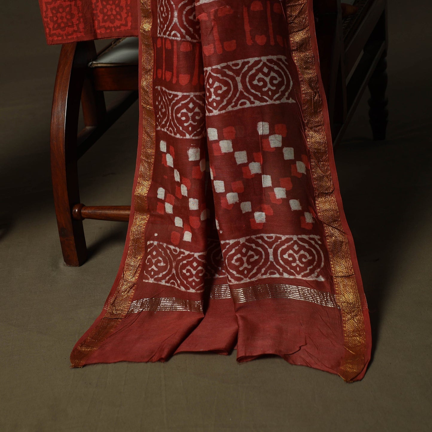 Hand block batik print maheshwari silk 3pc unstitched dress
