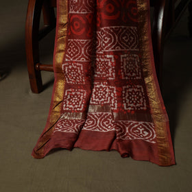 Hand block batik print maheshwari silk 3pc unstitched dress